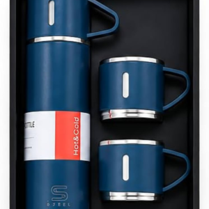 3 Cup Vacuum Flask Hot Cold Bottle Set Blue