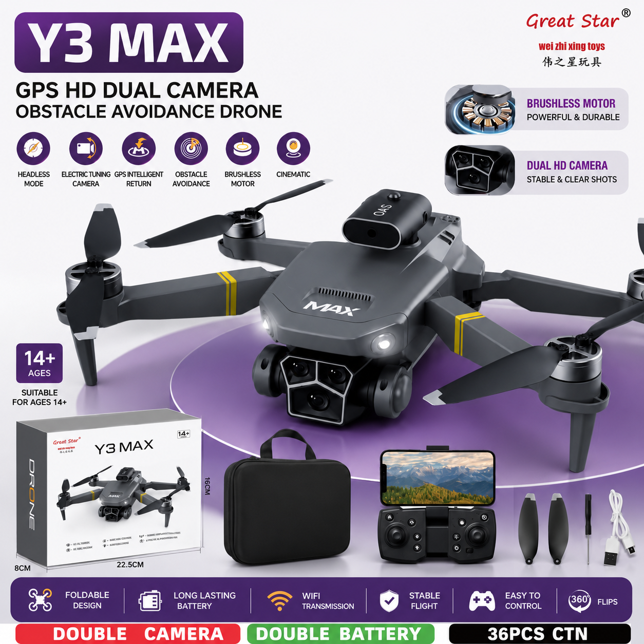 Y3 Max GPS Obstacle Avoidance Drone - Dual Camera