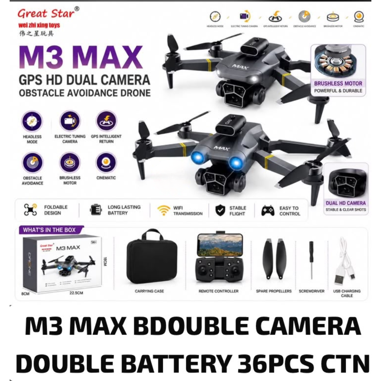 M3 Max GPS Obstacle Avoidance Drone - Dual Camera